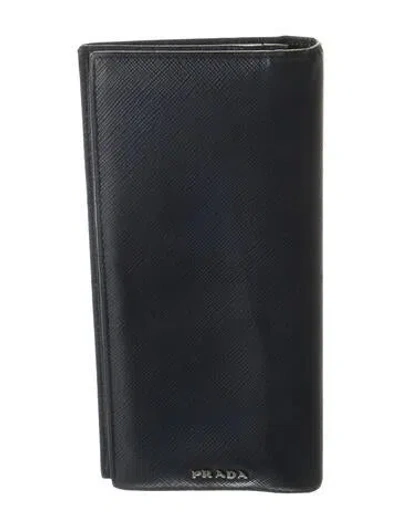 Pre-owned Prada Saffiano Lux Leather Wallet In Blue