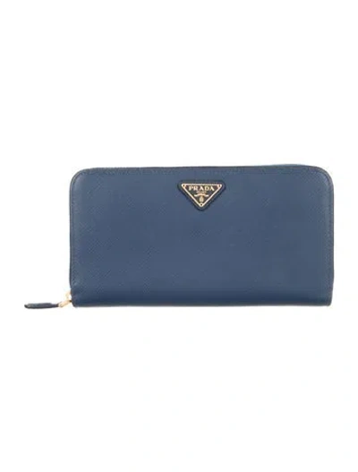 Pre-owned Prada Saffiano Lux Leather Wallet In Blue