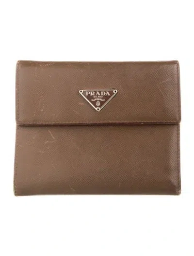 Pre-owned Prada Saffiano Lux Leather Wallet In Brown