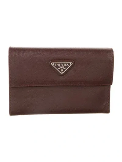 Pre-owned Prada Saffiano Lux Leather Wallet In Burgundy