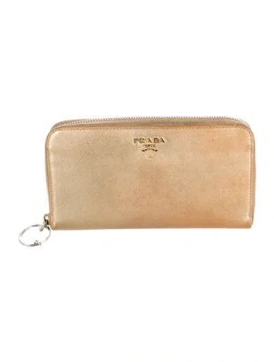Pre-owned Prada Saffiano Lux Leather Wallet In Gold
