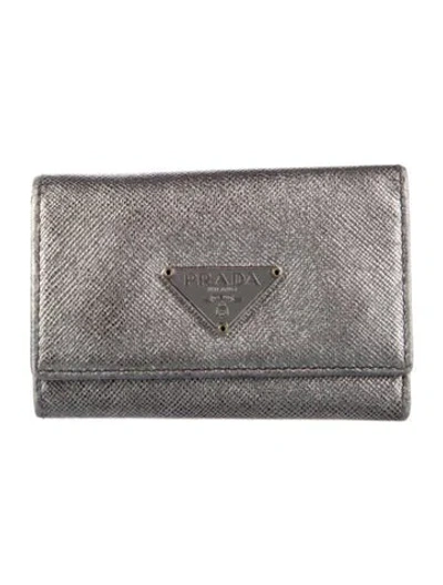 Pre-owned Prada Saffiano Lux Leather Wallet In Grey