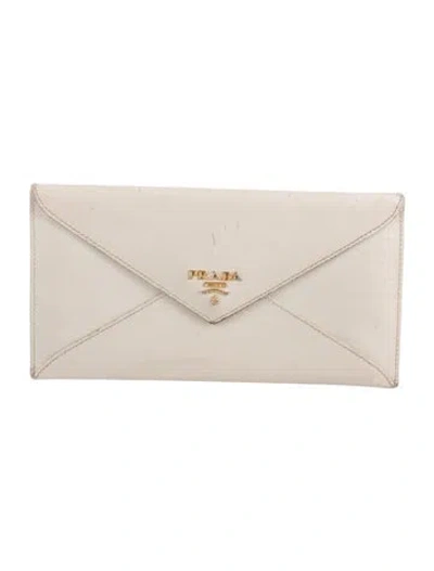 Pre-owned Prada Saffiano Lux Leather Wallet In Neutral