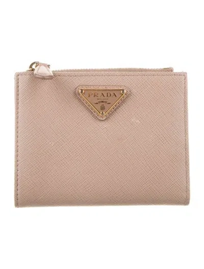 Pre-owned Prada Saffiano Lux Leather Wallet In Neutral