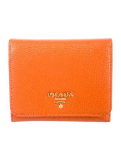 Pre-owned Prada Saffiano Lux Leather Wallet In Orange
