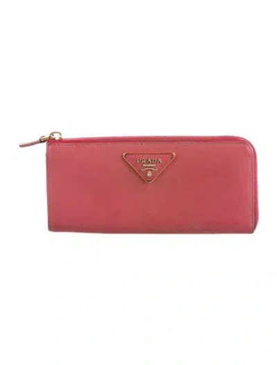 Pre-owned Prada Saffiano Lux Leather Wallet In Pink