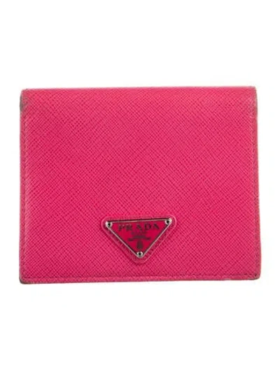 Pre-owned Prada Saffiano Lux Leather Wallet In Pink