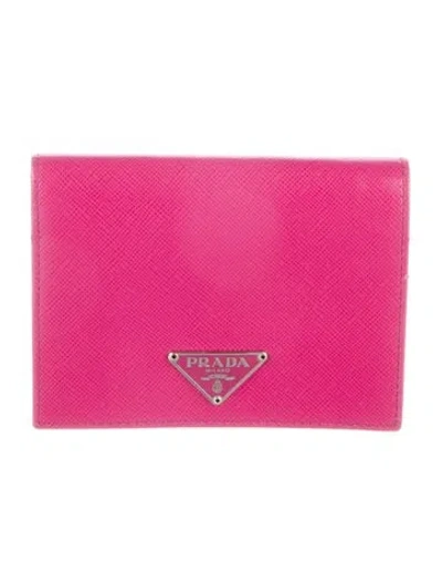 Pre-owned Prada Saffiano Lux Leather Wallet In Pink