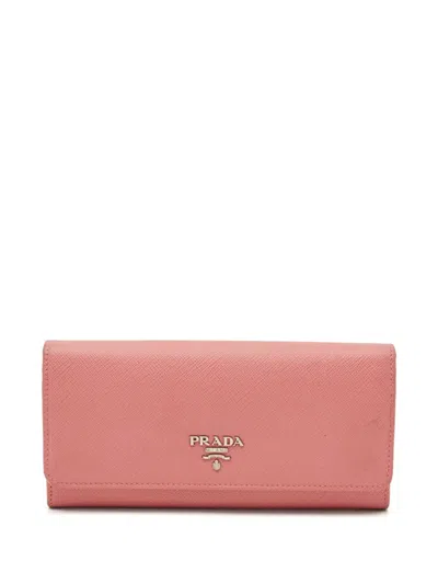 Pre-owned Prada Saffiano Lux Leather Wallet In Pink