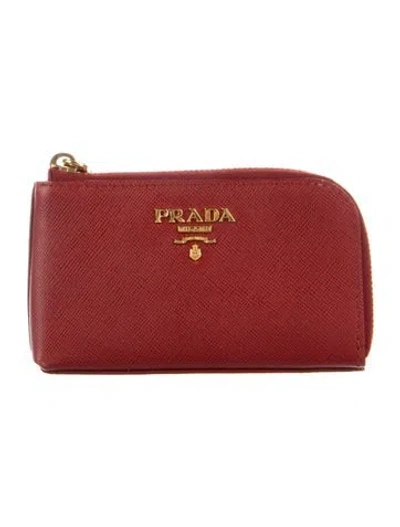 Pre-owned Prada Saffiano Lux Leather Wallet In Red