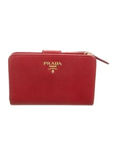 Pre-owned Prada Saffiano Lux Leather Wallet In Red