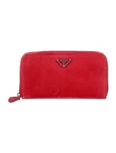 Pre-owned Prada Saffiano Lux Leather Wallet In Red