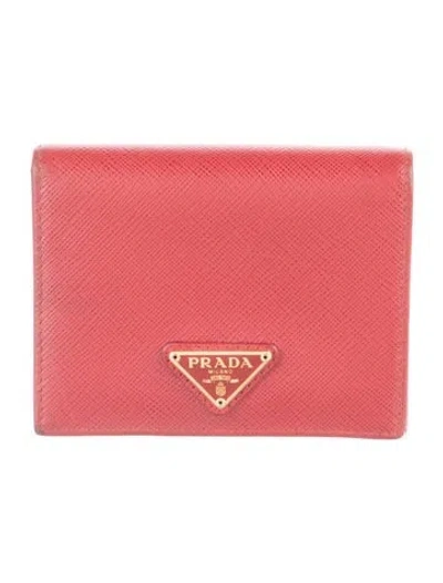 Pre-owned Prada Saffiano Lux Leather Wallet In Red