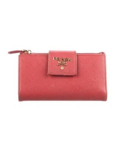Pre-owned Prada Saffiano Lux Leather Wallet In Red