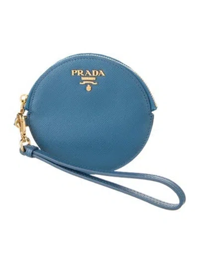 Pre-owned Prada Saffiano Lux Leather Wristlet In Blue