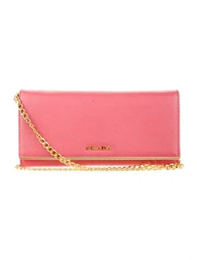 Pre-owned Prada Saffiano Lux Leather Wristlet In Pink