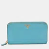 Prada Saffiano Lux Leather Zip Around Wallet In Blue