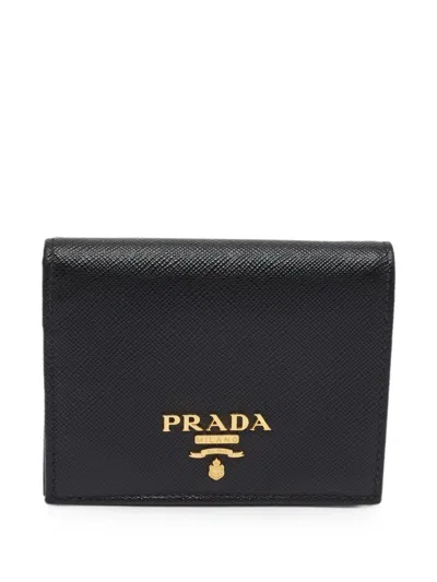 Pre-owned Prada Saffiano Lux Logo-plaque Card Case In Black