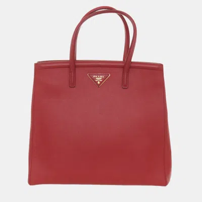 Pre-owned Prada Saffiano Lux Shopping Tote Bag In Red