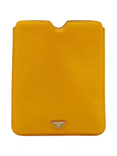Pre-owned Prada Saffiano Lux Tablet Case In Yellow