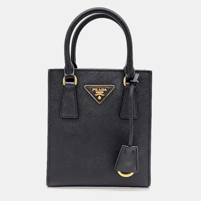 Pre-owned Prada Saffiano Lux Tote And Crossbody Bag (1ba358) In Black