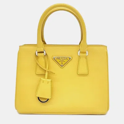 Pre-owned Prada Soleil Saffiano Lux Mini Galleria Double Zip Tote Bag In Yellow