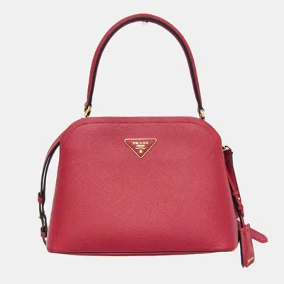 Pre-owned Prada Saffiano Matinee Leather Shoulder Bag Red