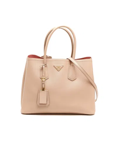 Pre-owned Prada Saffiano Medium Cuir Tote Bag In Beige