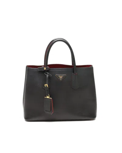 Prada Saffiano Medium Cuir Tote Bag In Black