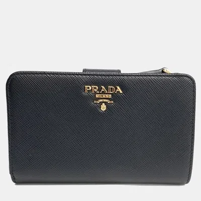 Pre-owned Prada Saffiano Medium Wallet (1ml225) In Black