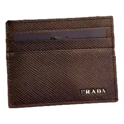 Pre-owned Prada Saffiano Mens Bruciato Brown Credit Card Wallet