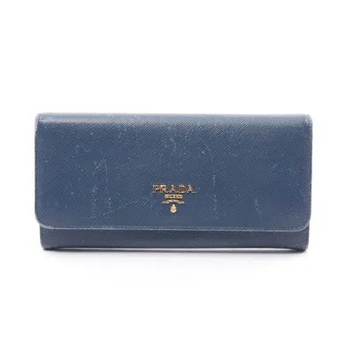 Prada Saffiano Metal Bi-fold Long Wallet Saffiano Leather Navy In Blue