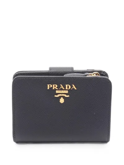 Pre-owned Prada Saffiano Metal Bi-fold Wallet In Black