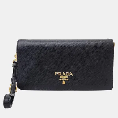 Pre-owned Prada Black Leather Saffiano Metal Crossbody Bag