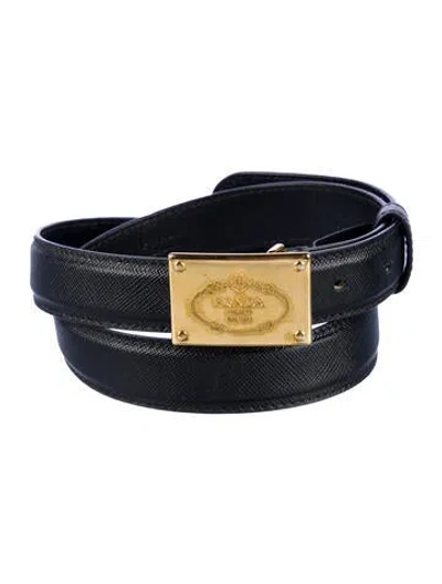 Pre-owned Prada Saffiano Metal Leather Belt Kit In Black