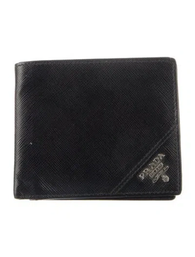 Pre-owned Prada Saffiano Metal Leather Bifold Wallet In Black