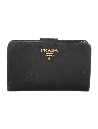 Pre-owned Prada Saffiano Metal Leather Bifold Wallet In Black