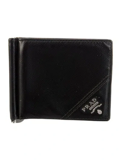 Pre-owned Prada Saffiano Metal Leather Bifold Wallet In Black