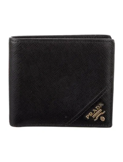 Pre-owned Prada Saffiano Metal Leather Bifold Wallet In Black
