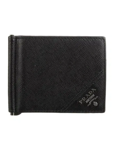 Pre-owned Prada Saffiano Metal Leather Bifold Wallet In Black