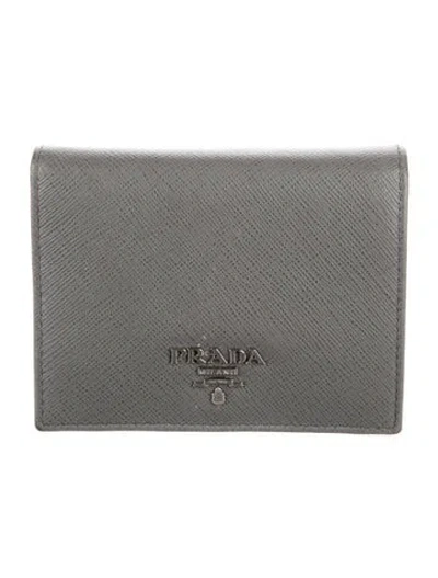 Pre-owned Prada Saffiano Metal Leather Bifold Wallet In Grey