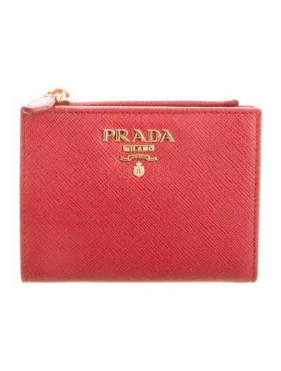 Pre-owned Prada Saffiano Metal Leather Bifold Wallet In Red