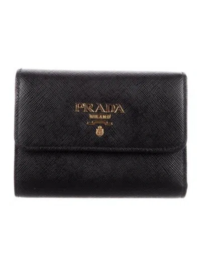 Pre-owned Prada Saffiano Metal Leather Bifold Wallet W/ Tags In Black