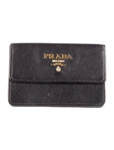 Pre-owned Prada Saffiano Metal Leather Card Holder In Black