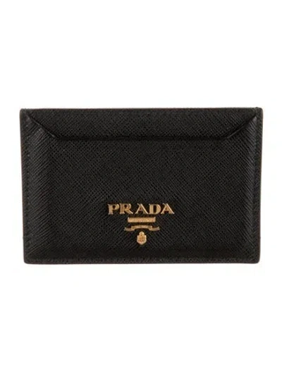 Pre-owned Prada Saffiano Metal Leather Card Holder In Black