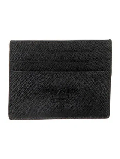 Pre-owned Prada Saffiano Metal Leather Card Holder In Black