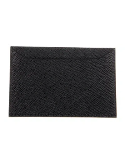 Pre-owned Prada Saffiano Metal Leather Card Holder In Black