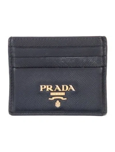 Pre-owned Prada Saffiano Metal Leather Card Holder In Black
