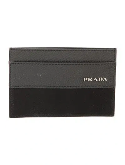 Pre-owned Prada Saffiano Metal Leather Card Holder In Black