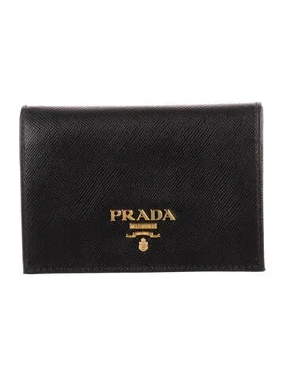 Pre-owned Prada Saffiano Metal Leather Card Holder In Black